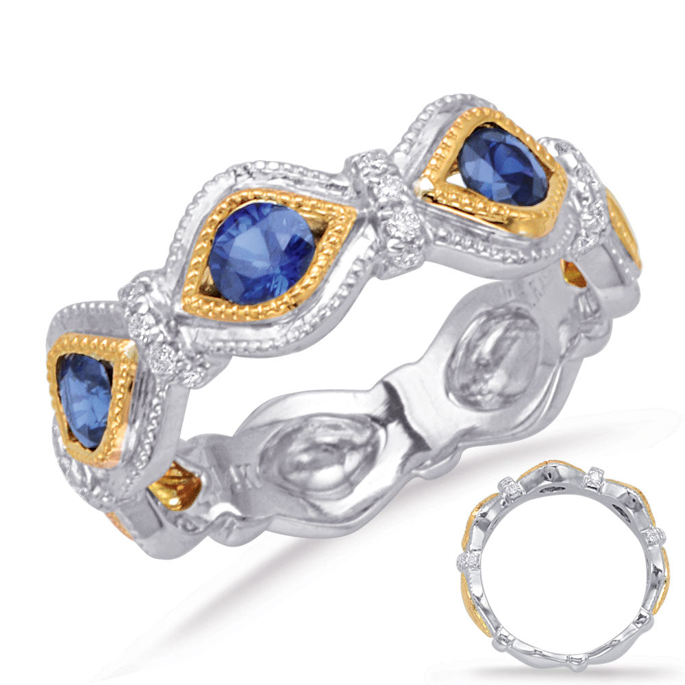 This Gem Stone Ring is available in 14K Yellow & White Gold. There are a total of 23 stones. There are Rounds with a total carat weight of 0.14 set in a Channel Set|Micro Prong setting.There are Sapphire stones with a total carat weight of 0.71 set in a Channel Set|Micro Prong.