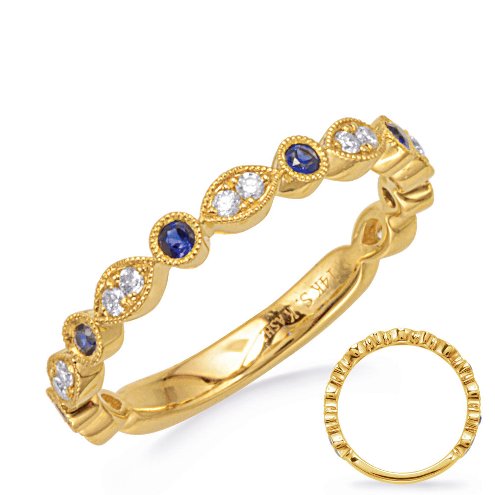 This Gem Stone Ring is available in 14K Yellow Gold. There are a total of 20 stones. There are Rounds with a total carat weight of 0.15 set in a Bezel Set|Micro Prong setting.There are Sapphire stones with a total carat weight of 0.17 set in a Bezel Set|Micro Prong.