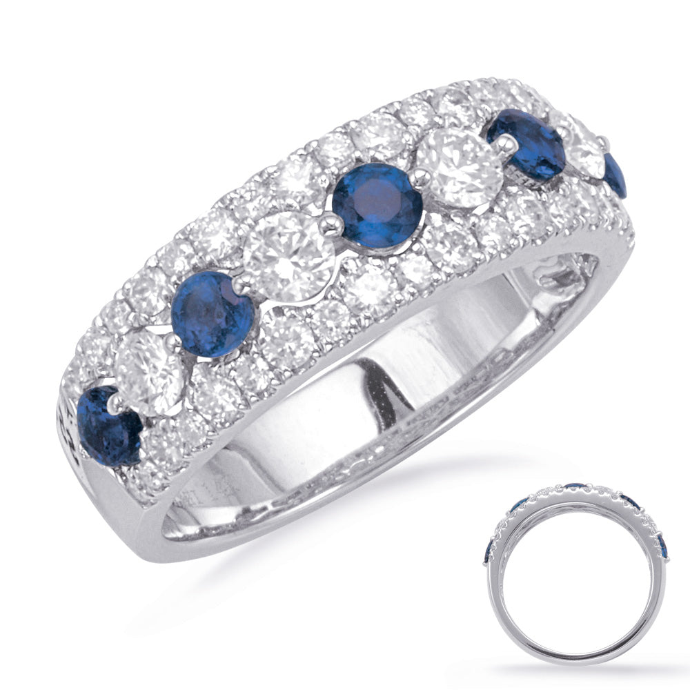 This Gem Stone Ring is available in 14K White Gold. There are a total of 47 stones. There are Rounds with a total carat weight of 0.84 set in a Micro Prong|Prong Set|Shared Prongs setting.There are Sapphire stones with a total carat weight of 0.58 set in a Micro Prong|Prong Set|Shared Prongs.