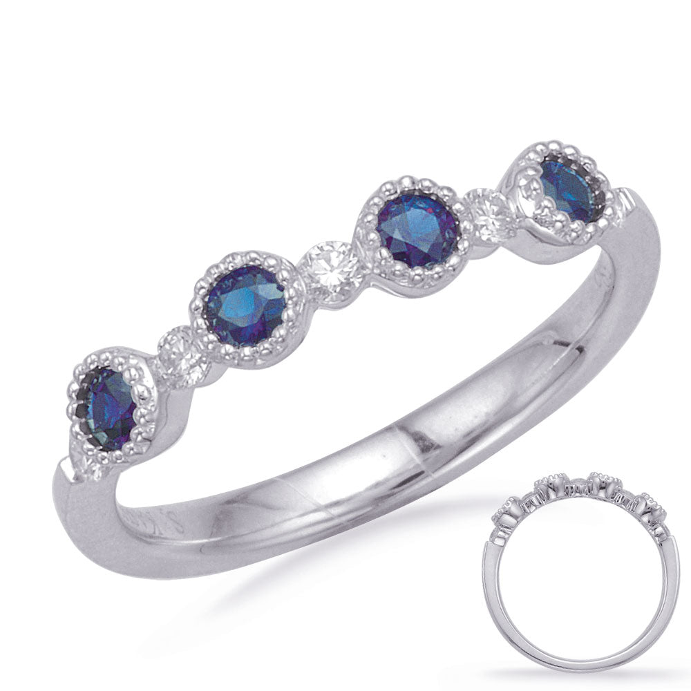 This Gem Stone Ring is available in 14K White Gold. There are a total of 9 stones. There are Rounds with a total carat weight of 0.13 set in a Bezel Set|Channel Set setting.There are Sapphire stones with a total carat weight of 0.31 set in a Bezel Set|Channel Set.