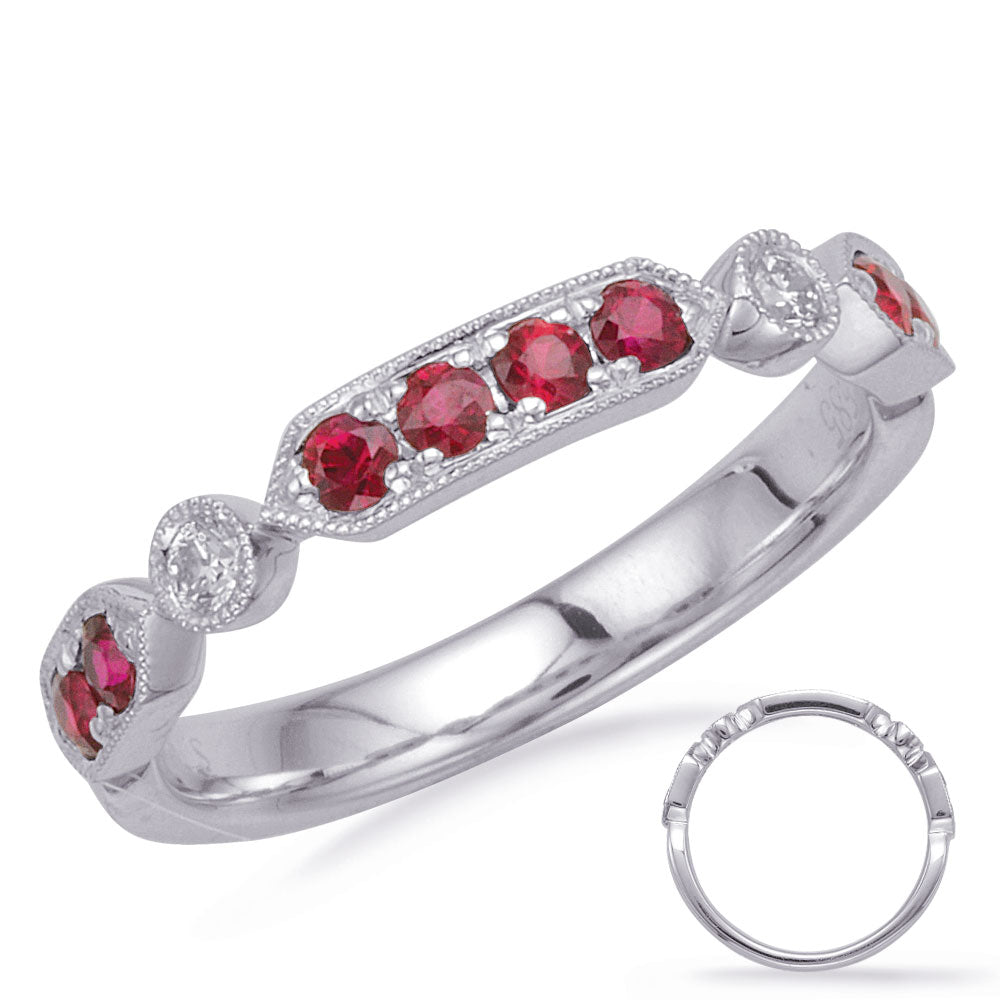 This Gem Stone Ring is available in 14K White Gold. There are a total of 10 stones. There are Rounds with a total carat weight of 0.07 set in a Bezel Set|Prong Set setting.There are Ruby stones with a total carat weight of 0.35 set in a Bezel Set|Prong Set.