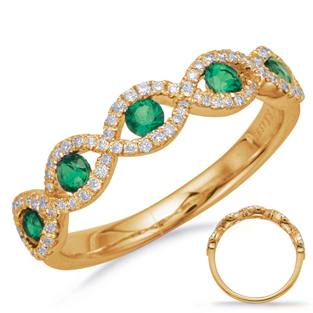 This Gem Stone Ring is available in 14K Yellow Gold. There are a total of 81 stones. There are Emerald with a total carat weight of 0.38 set in a Channel Set|Micro Prong setting.There are Rounds stones with a total carat weight of 0.25 set in a Channel Set|Micro Prong.