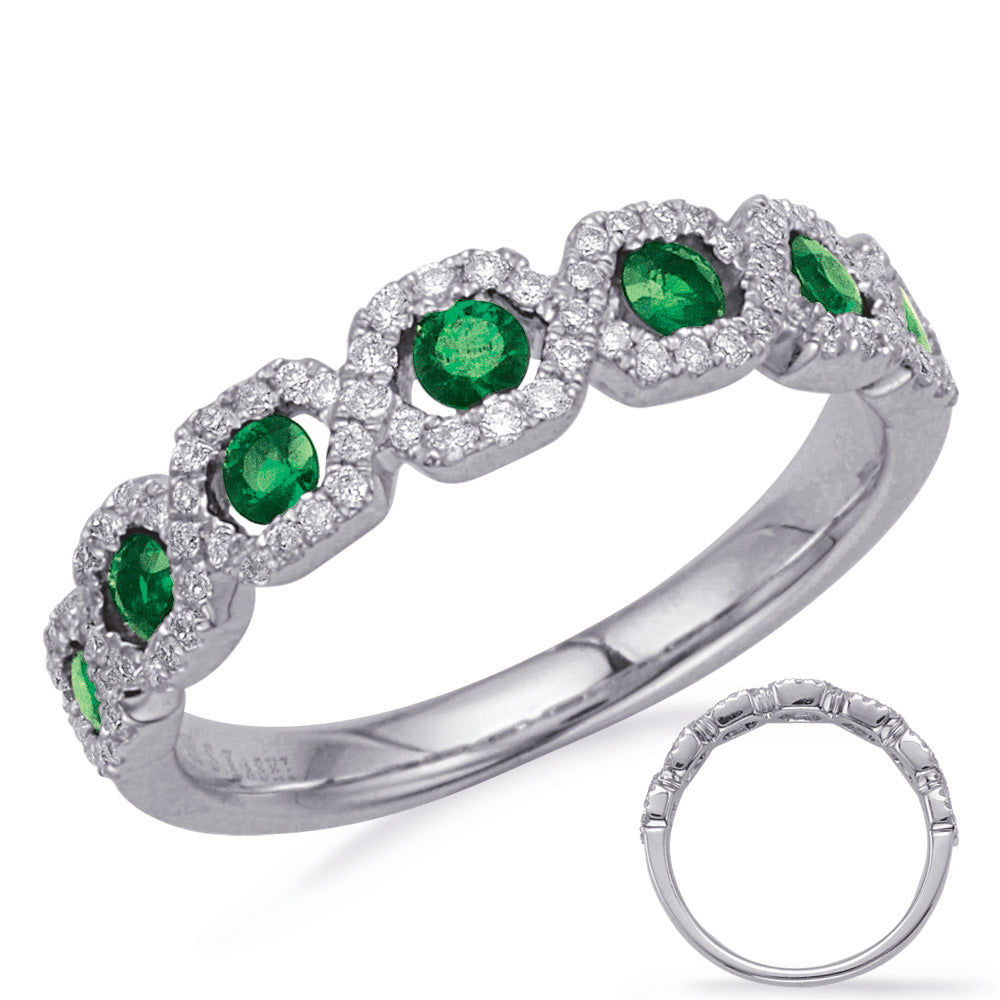 This Gem Stone Ring is available in 14K White Gold. There are a total of 89 stones. There are Emerald with a total carat weight of 0.4 set in a Channel Set|Micro Prong setting.There are Rounds stones with a total carat weight of 0.26 set in a Channel Set|Micro Prong.