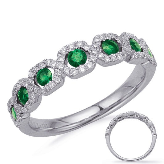 This Gem Stone Ring is available in 14K White Gold. There are a total of 89 stones. There are Emerald with a total carat weight of 0.4 set in a Channel Set|Micro Prong setting.There are Rounds stones with a total carat weight of 0.26 set in a Channel Set|Micro Prong.