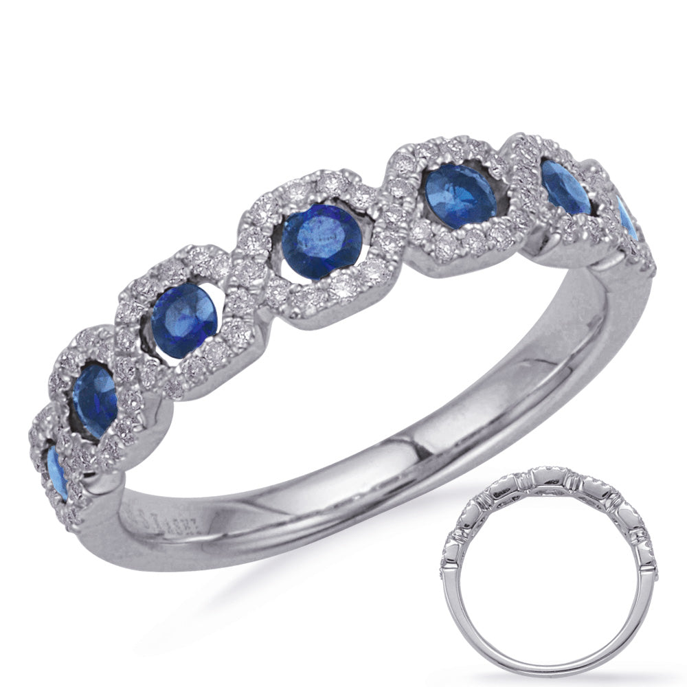 This Gem Stone Ring is available in 14K White Gold. There are a total of 89 stones. There are Rounds with a total carat weight of 0.26 set in a Channel Set|Micro Prong setting.There are Sapphire stones with a total carat weight of 0.46 set in a Channel Set|Micro Prong.