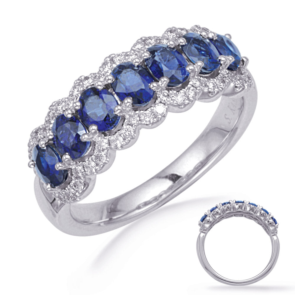 This Gem Stone Ring is available in 14K White Gold. There are a total of 57 stones. There are Rounds with a total carat weight of 0.25 set in a Micro Pave|Micro Prong setting.There are Sapphire stones with a total carat weight of 1.57 set in a Micro Pave|Micro Prong.