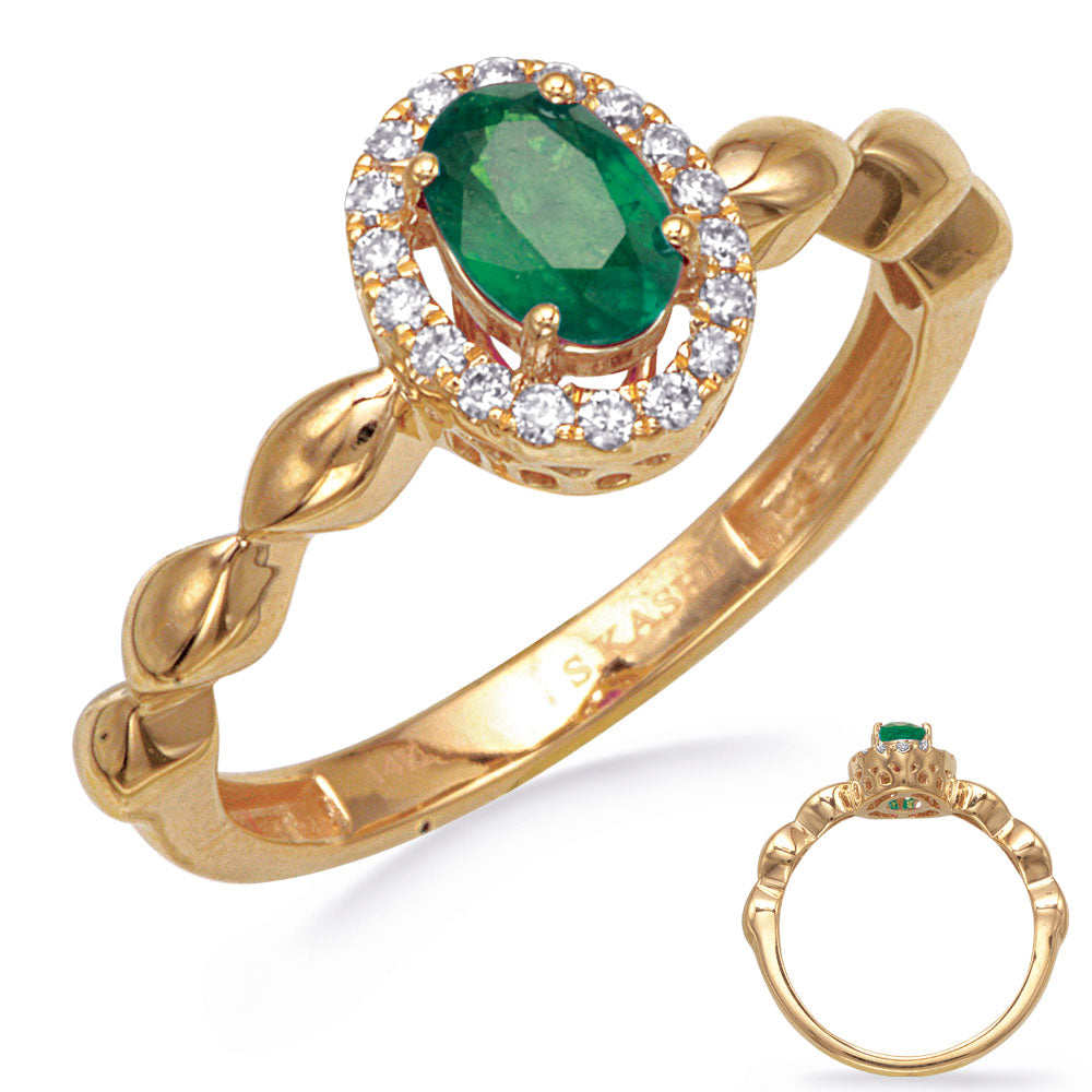 This Gem Stone Ring is available in 14K Yellow Gold. There are a total of 19 stones. There are Emerald with a total carat weight of 0.45 set in a Micro Prong setting.There are Rounds stones with a total carat weight of 0.12 set in a Micro Prong.