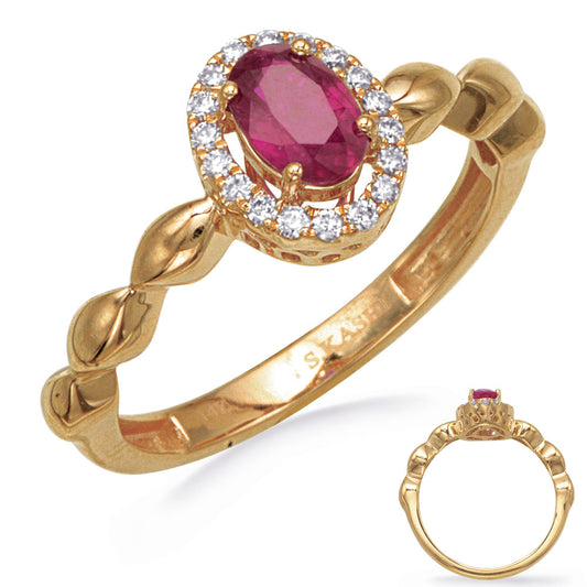 This Gem Stone Ring is available in 14K Yellow Gold. There are a total of 19 stones. There are Rounds with a total carat weight of 0.12 set in a Micro Prong setting.There are Ruby stones with a total carat weight of 0.58 set in a Micro Prong.