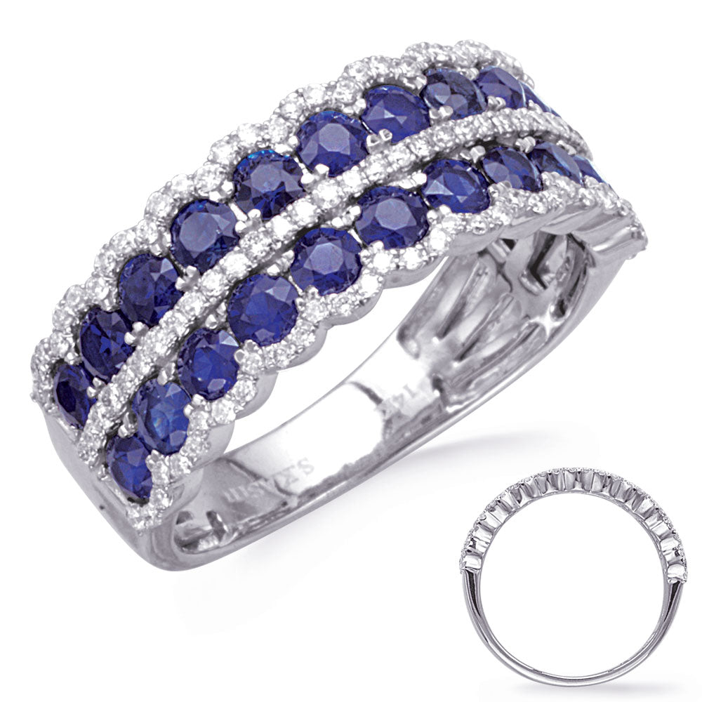 This Gem Stone Ring is available in 14K White Gold. There are a total of 122 stones. There are Rounds with a total carat weight of 0.32 set in a Micro Prong|Prong Set setting.There are Sapphire stones with a total carat weight of 1.74 set in a Micro Prong|Prong Set.