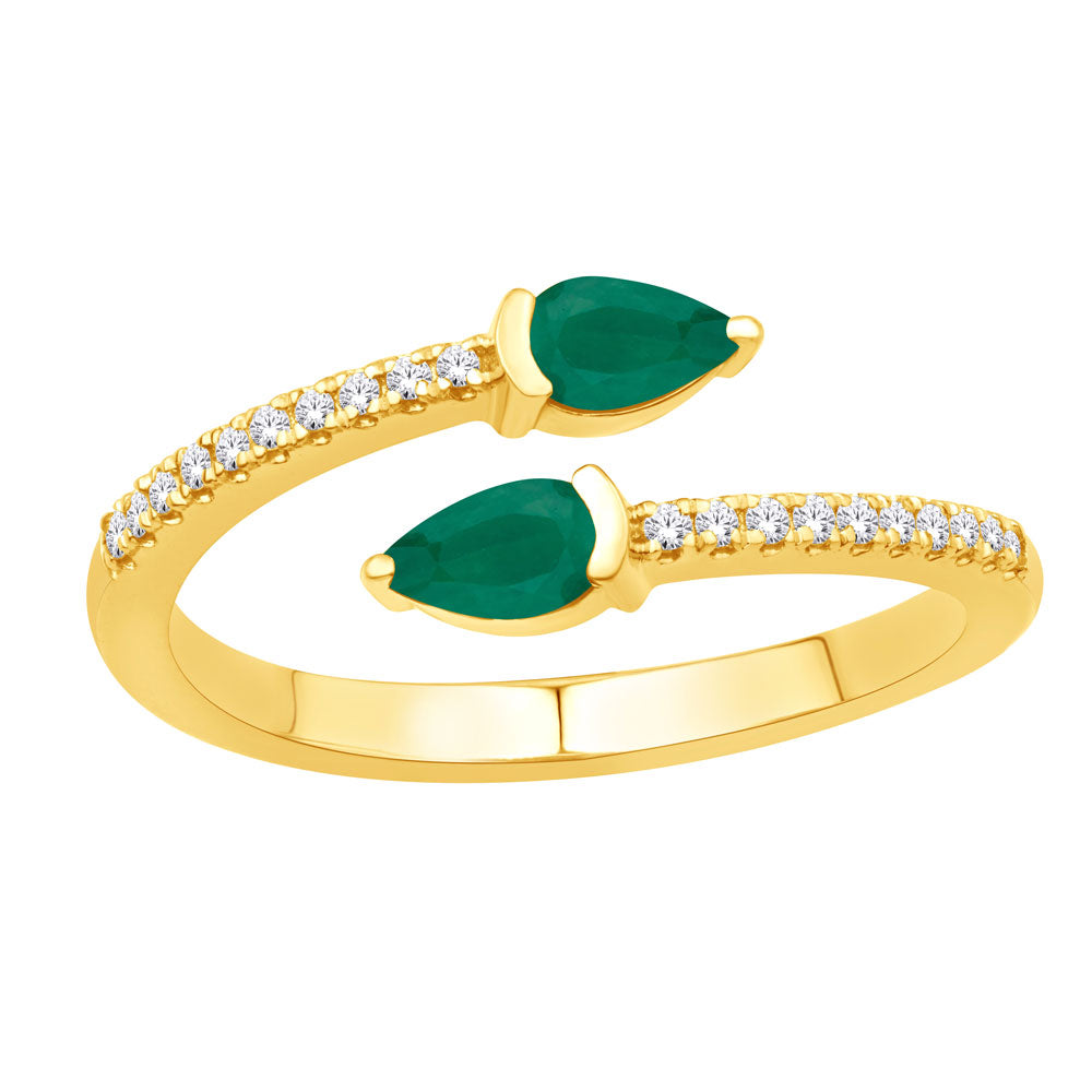This Gem Stone Ring is available in 14K Yellow Gold. There are a total of 22 stones. There are Emerald with a total carat weight of 0.39 set in a Micro Prong|Prong Set setting.There are Rounds stones with a total carat weight of 0.1 set in a Micro Prong|Prong Set.