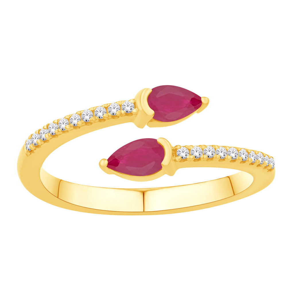 This Gem Stone Ring is available in 14K Yellow Gold. There are a total of 22 stones. There are Rounds with a total carat weight of 0.1 set in a Micro Prong|Prong Set setting.There are Ruby stones with a total carat weight of 0.37 set in a Micro Prong|Prong Set.
