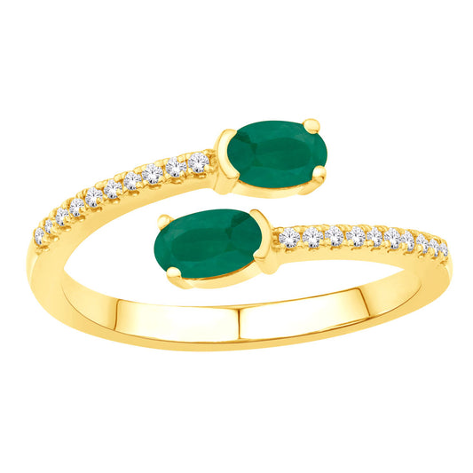 This Gem Stone Ring is available in 14K Yellow Gold. There are a total of 22 stones. There are Emerald with a total carat weight of 0.46 set in a Micro Prong|Prong Set setting.There are Rounds stones with a total carat weight of 0.1 set in a Micro Prong|Prong Set.