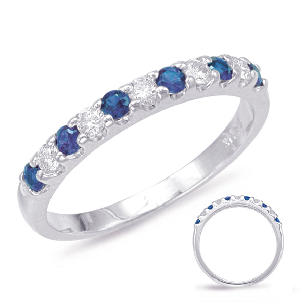 This Gem Stone Ring is available in 14K White Gold. There are a total of 11 stones. There are Rounds with a total carat weight of 0.2 set in a  setting.There are Sapphire stones with a total carat weight of 0.37 set in a .