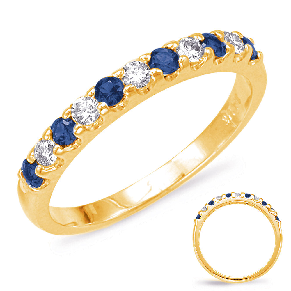 This Gem Stone Ring is available in 14K Yellow Gold. There are a total of 11 stones. There are Rounds with a total carat weight of 0.2 set in a  setting.There are Sapphire stones with a total carat weight of 0.37 set in a .