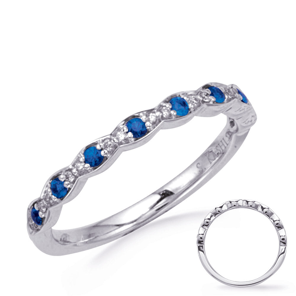 This Gem Stone Ring is available in 14K White Gold. There are a total of 24 stones. There are Rounds with a total carat weight of 0.06 set in a  setting.There are Sapphire stones with a total carat weight of 0.16 set in a .