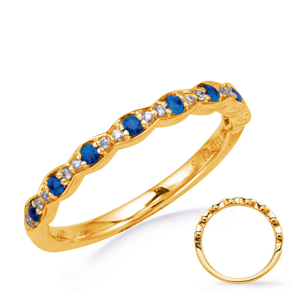 This Gem Stone Ring is available in 14K Yellow Gold. There are a total of 24 stones. There are Rounds with a total carat weight of 0.06 set in a  setting.There are Sapphire stones with a total carat weight of 0.16 set in a .