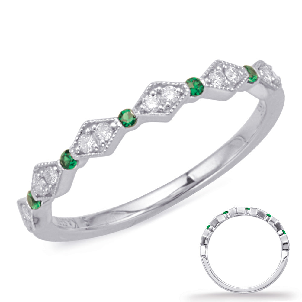 This Gem Stone Ring is available in 14K White Gold. There are a total of 17 stones. There are Emerald with a total carat weight of 0.06 set in a  setting.There are Rounds stones with a total carat weight of 0.1 set in a .