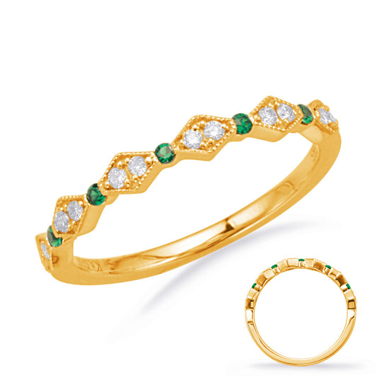 This Gem Stone Ring is available in 14K Yellow Gold. There are a total of 17 stones. There are Emerald with a total carat weight of 0.06 set in a  setting.There are Rounds stones with a total carat weight of 0.1 set in a .
