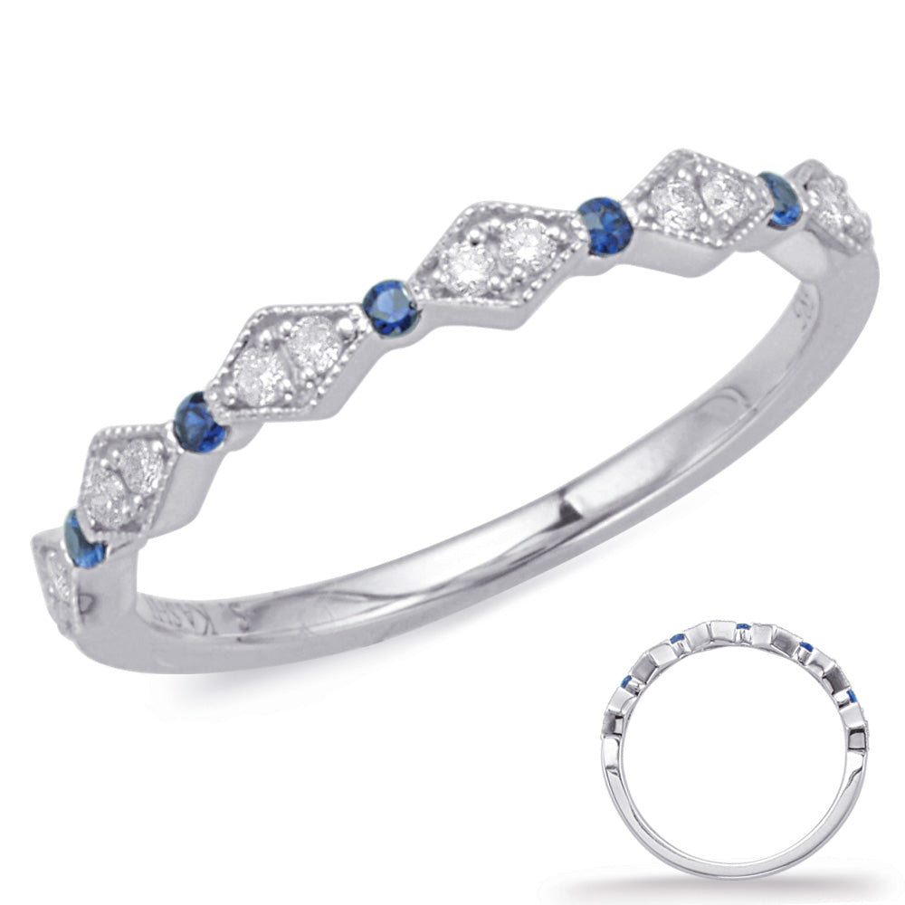 This Gem Stone Ring is available in 14K White Gold. There are a total of 17 stones. There are Rounds with a total carat weight of 0.1 set in a  setting.There are Sapphire stones with a total carat weight of 0.07 set in a .