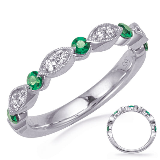 This Gem Stone Ring is available in 14K White Gold. There are a total of 13 stones. There are Emerald with a total carat weight of 0.31 set in a Channel Set|Micro Prong setting.There are Rounds stones with a total carat weight of 0.15 set in a Channel Set|Micro Prong.