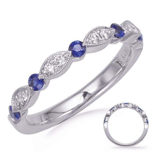 This Gem Stone Ring is available in 14K White Gold. There are a total of 13 stones. There are Rounds with a total carat weight of 0.1 set in a Channel Set|Micro Prong|Prong Set setting.There are Sapphire stones with a total carat weight of 0.28 set in a Channel Set|Micro Prong|Prong Set.