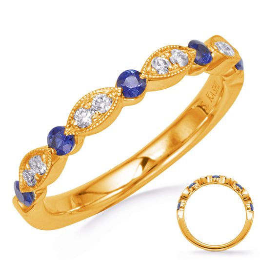 This Gem Stone Ring is available in 14K Yellow Gold. There are a total of 13 stones. There are Rounds with a total carat weight of 0.1 set in a Channel Set|Micro Prong|Prong Set setting.There are Sapphire stones with a total carat weight of 0.28 set in a Channel Set|Micro Prong|Prong Set.
