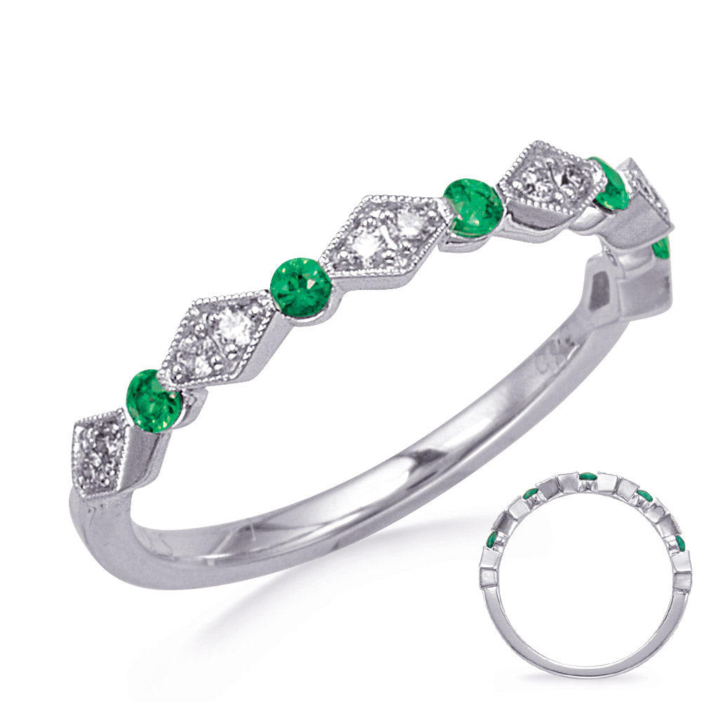This Gem Stone Ring is available in 14K White Gold. There are a total of 17 stones. There are Emerald with a total carat weight of 0.14 set in a Channel Set|Micro Prong setting.There are Rounds stones with a total carat weight of 0.12 set in a Channel Set|Micro Prong.