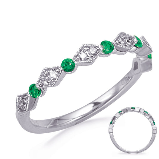 This Gem Stone Ring is available in 14K White Gold. There are a total of 17 stones. There are Emerald with a total carat weight of 0.14 set in a Channel Set|Micro Prong setting.There are Rounds stones with a total carat weight of 0.12 set in a Channel Set|Micro Prong.