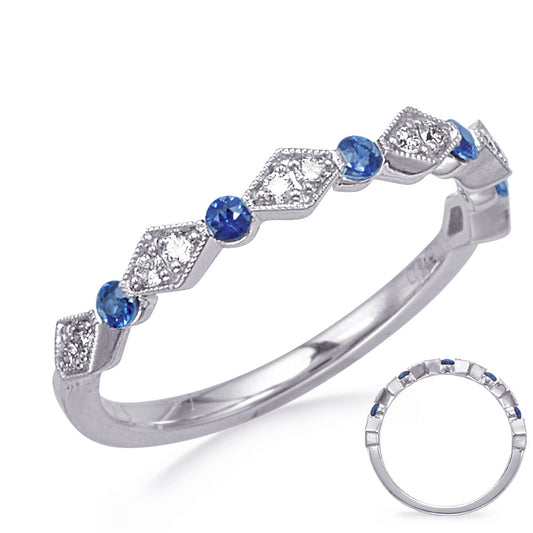 This Gem Stone Ring is available in 14K White Gold. There are a total of 17 stones. There are Rounds with a total carat weight of 0.12 set in a Channel Set|Micro Prong setting.There are Sapphire stones with a total carat weight of 0.18 set in a Channel Set|Micro Prong.