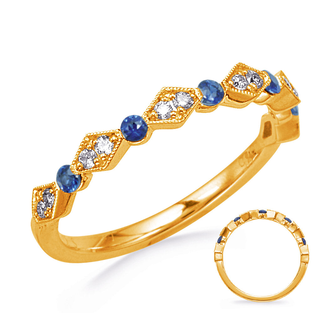 This Gem Stone Ring is available in 14K Yellow Gold. There are a total of 17 stones. There are Rounds with a total carat weight of 0.12 set in a Channel Set|Micro Prong setting.There are Sapphire stones with a total carat weight of 0.18 set in a Channel Set|Micro Prong.
