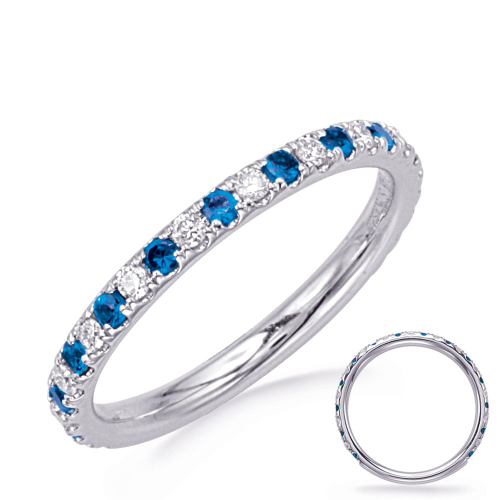 This Gem Stone Ring is available in 14K White Gold. There are a total of 27 stones. There are Rounds with a total carat weight of 0.21 set in a Micro Prong setting.There are Sapphire stones with a total carat weight of 0.34 set in a Micro Prong.