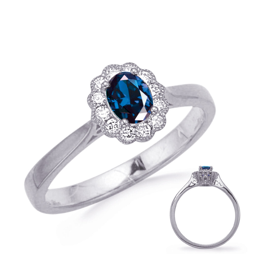 This Gem Stone Ring is available in 14K White Gold. There are a total of 13 stones. There are Rounds with a total carat weight of 0.17 set in a Micro Prong setting.There are Sapphire stones with a total carat weight of 0.45 set in a Micro Prong.