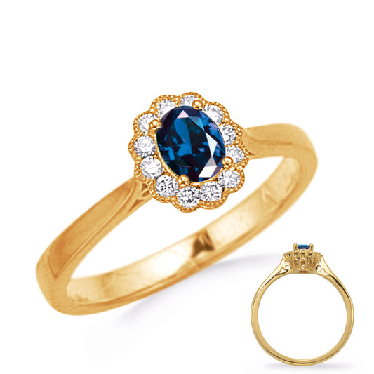 This Gem Stone Ring is available in 14K Yellow Gold. There are a total of 13 stones. There are Rounds with a total carat weight of 0.17 set in a Micro Prong setting.There are Sapphire stones with a total carat weight of 0.45 set in a Micro Prong.