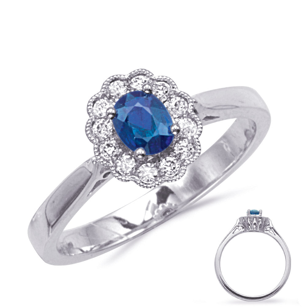 This Gem Stone Ring is available in 14K White Gold. There are a total of 13 stones. There are Rounds with a total carat weight of 0.16 set in a Micro Prong|Prong Set setting.There are Sapphire stones with a total carat weight of 0.45 set in a Micro Prong|Prong Set.