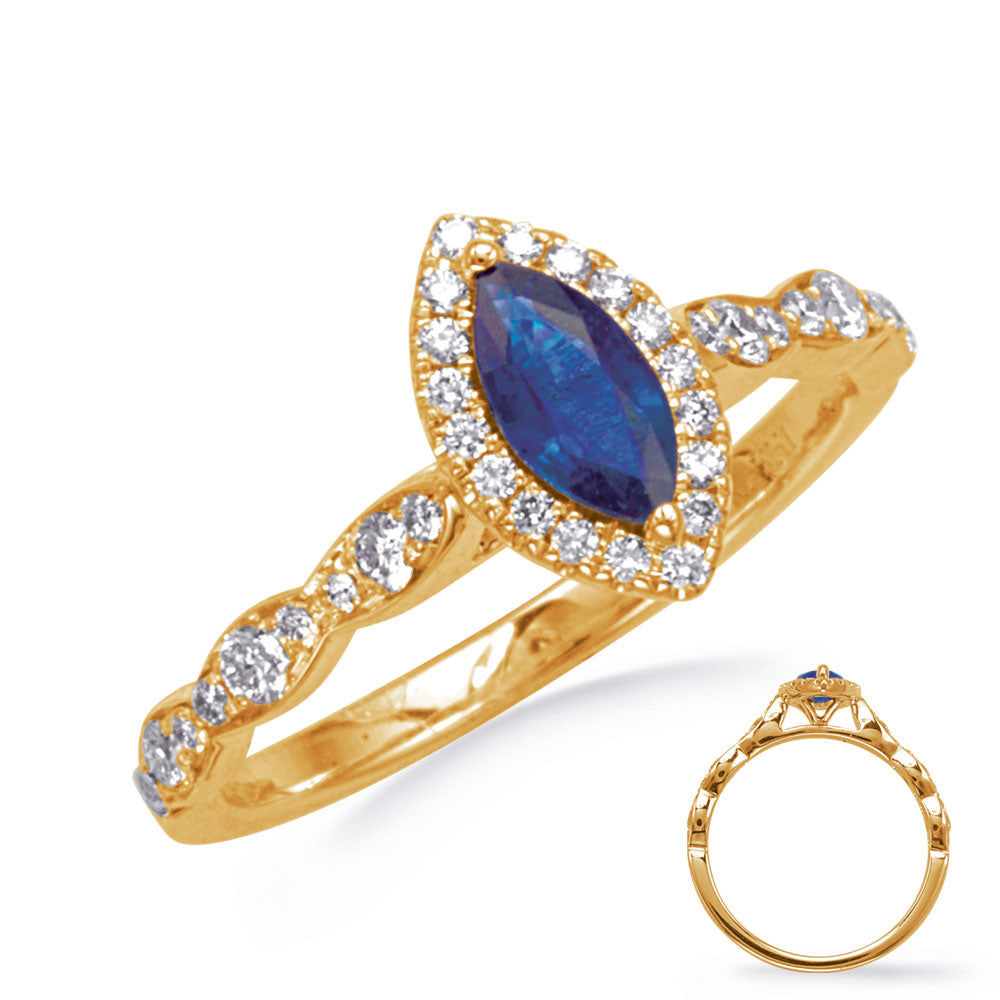 This Gem Stone Ring is available in 14K Yellow Gold. There are a total of 37 stones. There are Rounds with a total carat weight of 0.31 set in a Micro Prong setting.There are Sapphire stones with a total carat weight of 0.43 set in a Micro Prong.