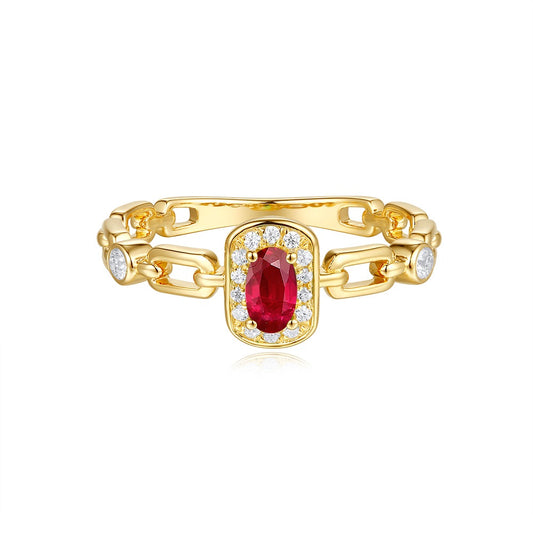 This Gem Stone Ring is available in 14K Yellow Gold. There are a total of 17 stones. There are Rounds with a total carat weight of 0.13 set in a Prong Set setting.There are Ruby stones with a total carat weight of 0.3 set in a Prong Set.