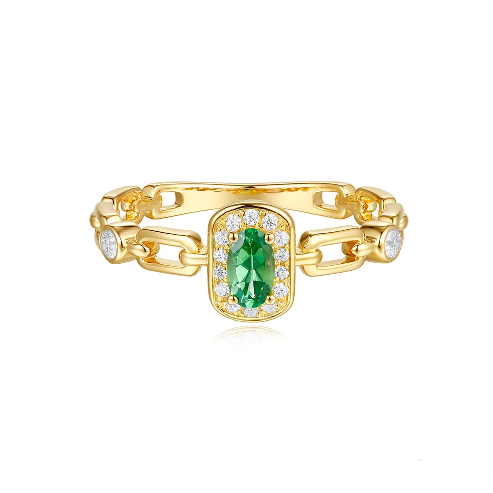 This Gem Stone Ring is available in 14K Yellow Gold. There are a total of 17 stones. There are Rounds with a total carat weight of 0.13 set in a Micro Prong|Prong Set setting.