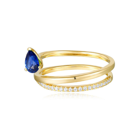 This Gem Stone Ring is available in 14K Yellow Gold. There are a total of 21 stones. There are Rounds with a total carat weight of 0.13 set in a  setting.There are Sapphire stones with a total carat weight of 0.4 set in a .