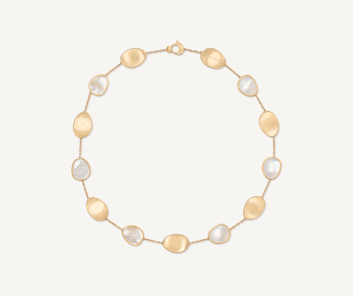 Necklace with gold leaves and white mother-of-pearl