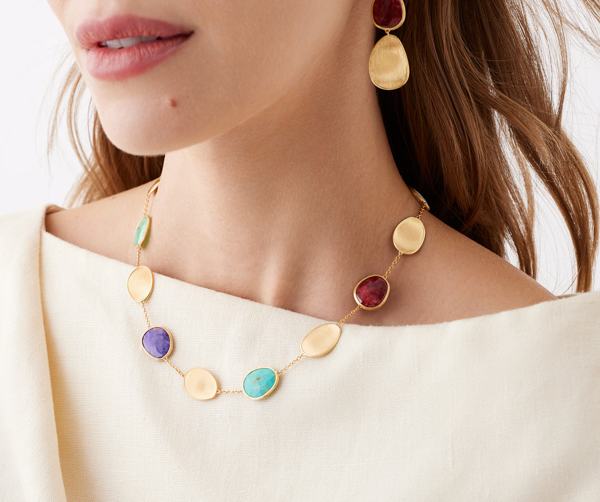 18K Yellow Gold Collar Necklace with Mixed Gemstones