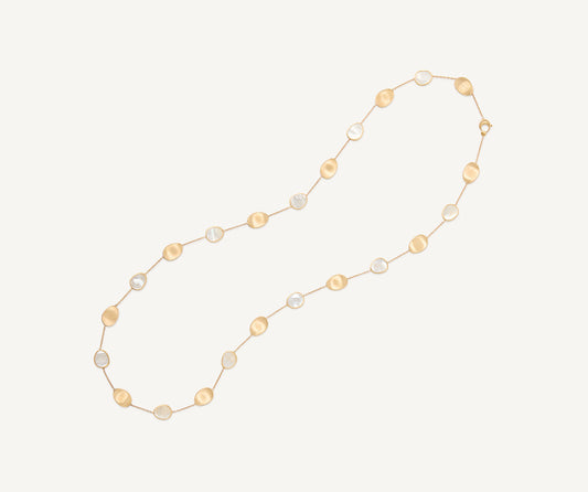 Sautoir with gold leaves and white mother-of-pearl