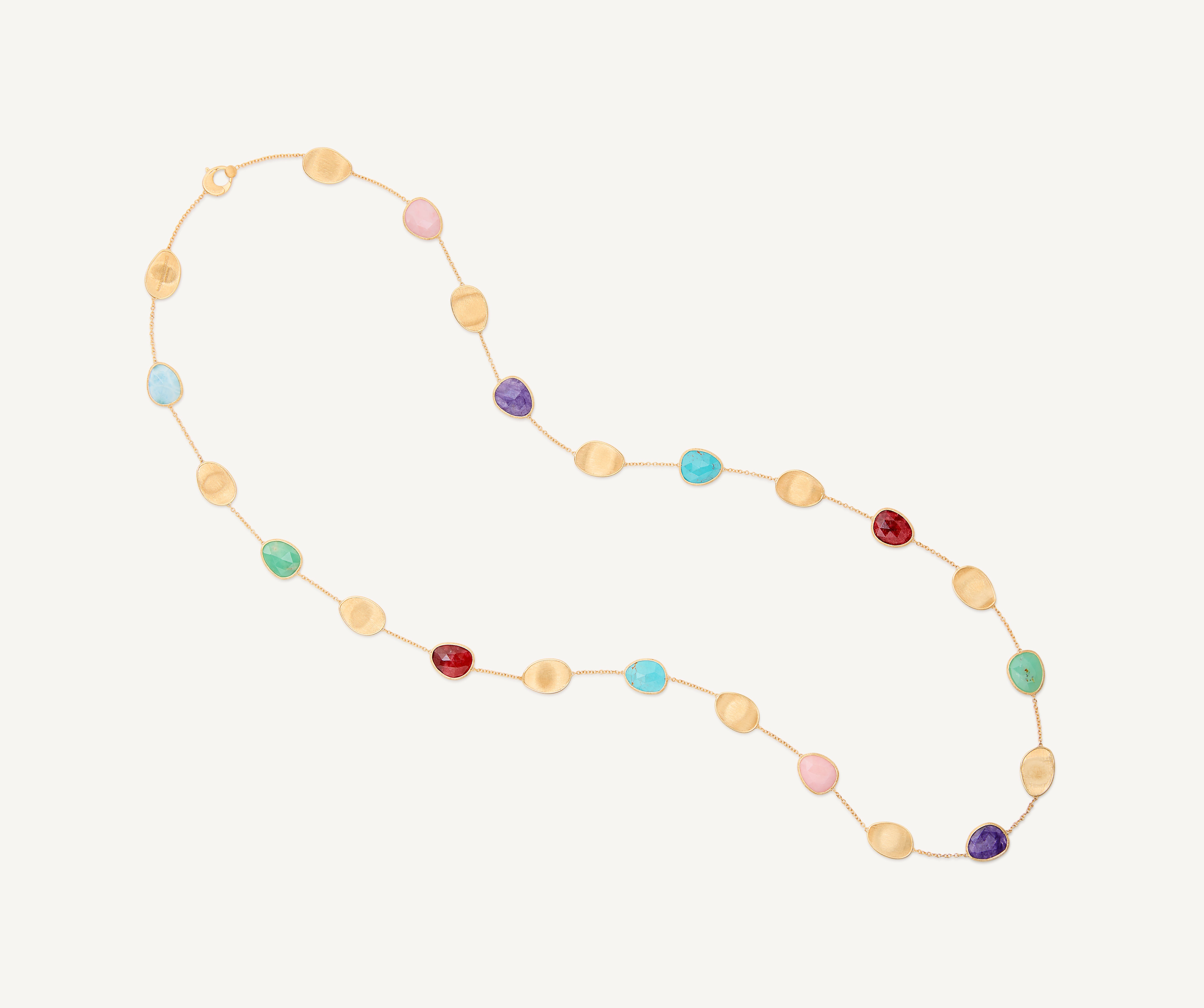 18K Yellow Gold Long Necklace with Mixed Gemstones