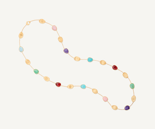 18K Yellow Gold Long Necklace with Mixed Gemstones