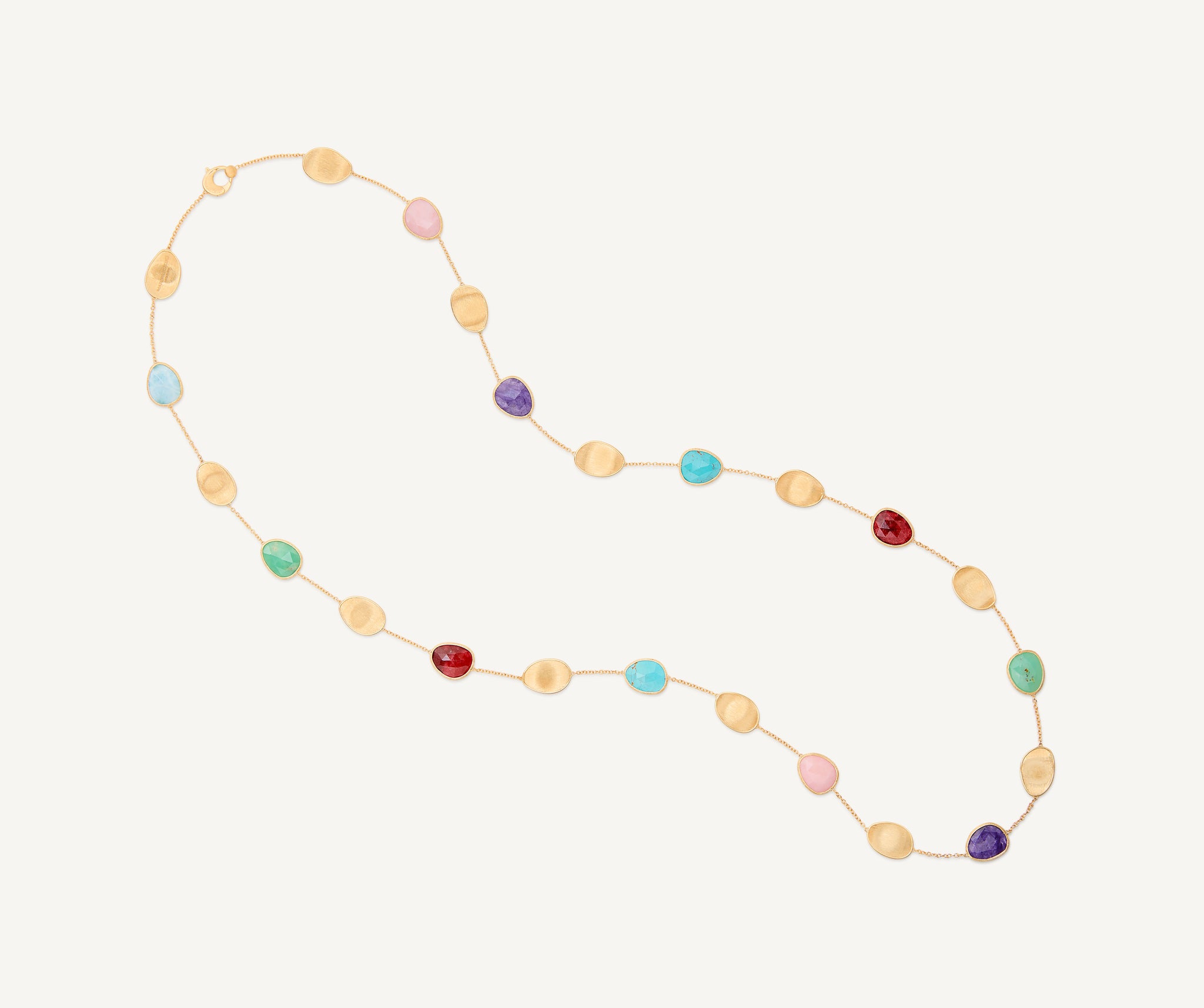 18K Yellow Gold Long Necklace with Mixed Gemstones