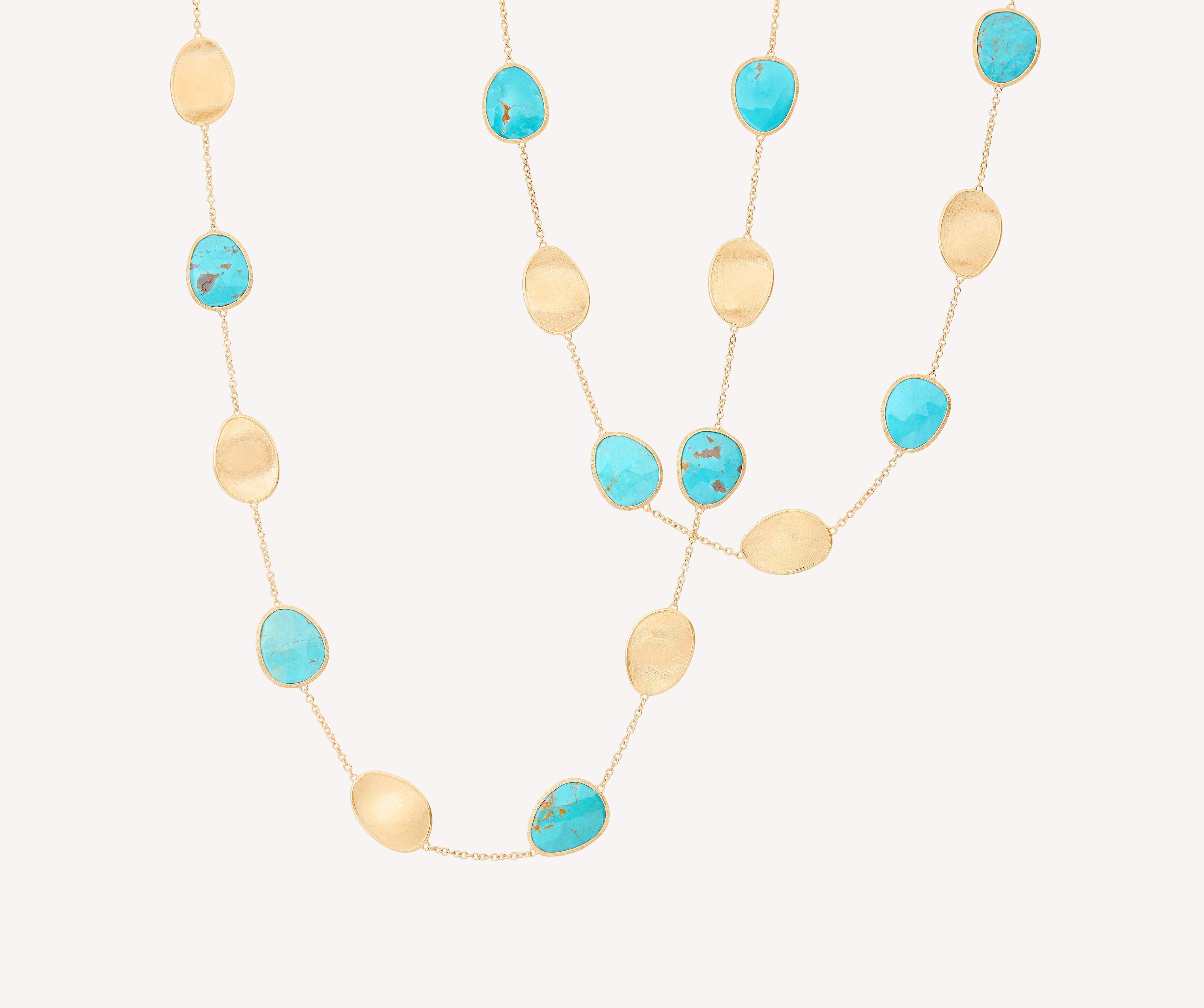 18K Yellow Gold Long Necklace with Turquoise