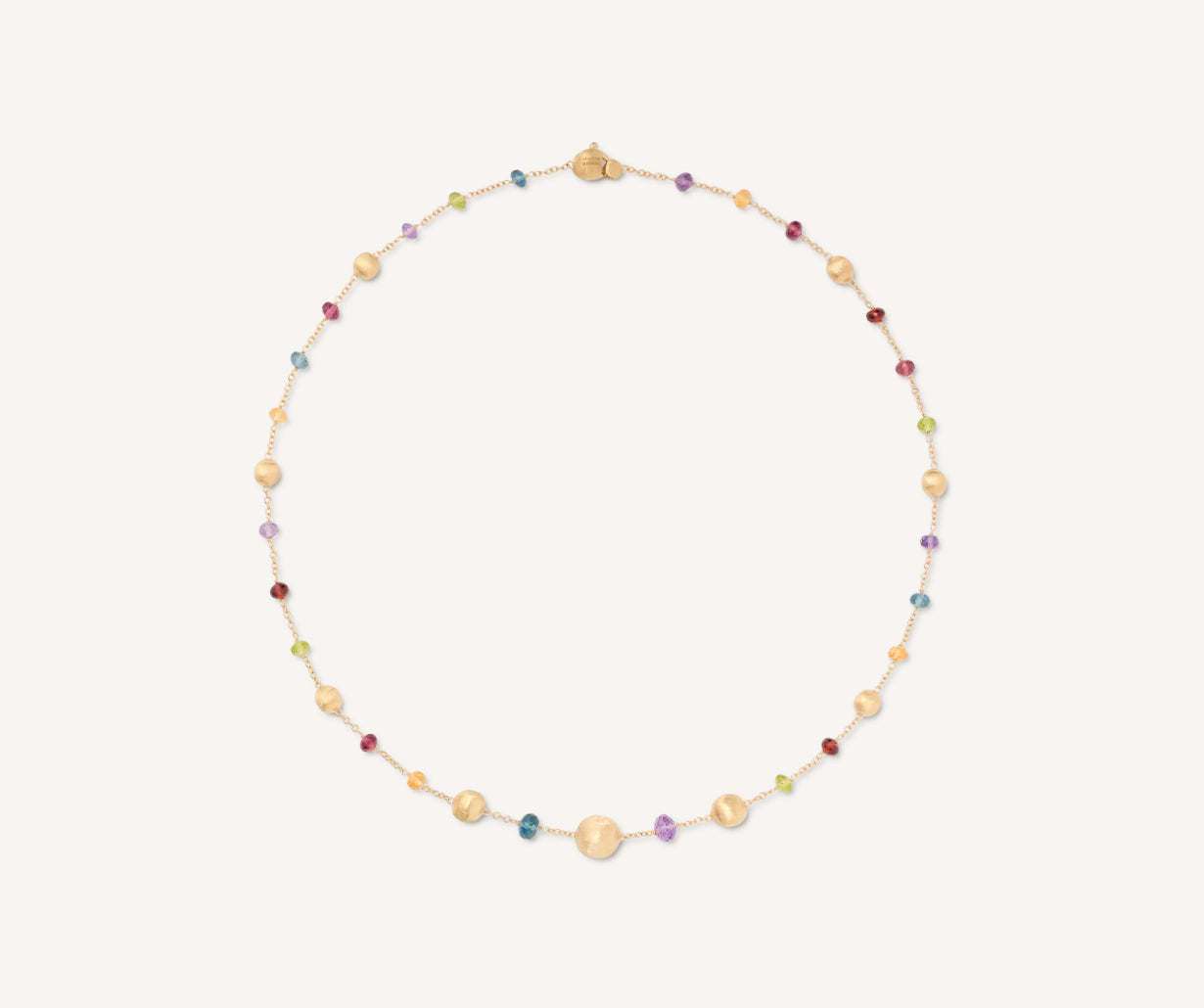 Gold necklace with multicoloured gemstones