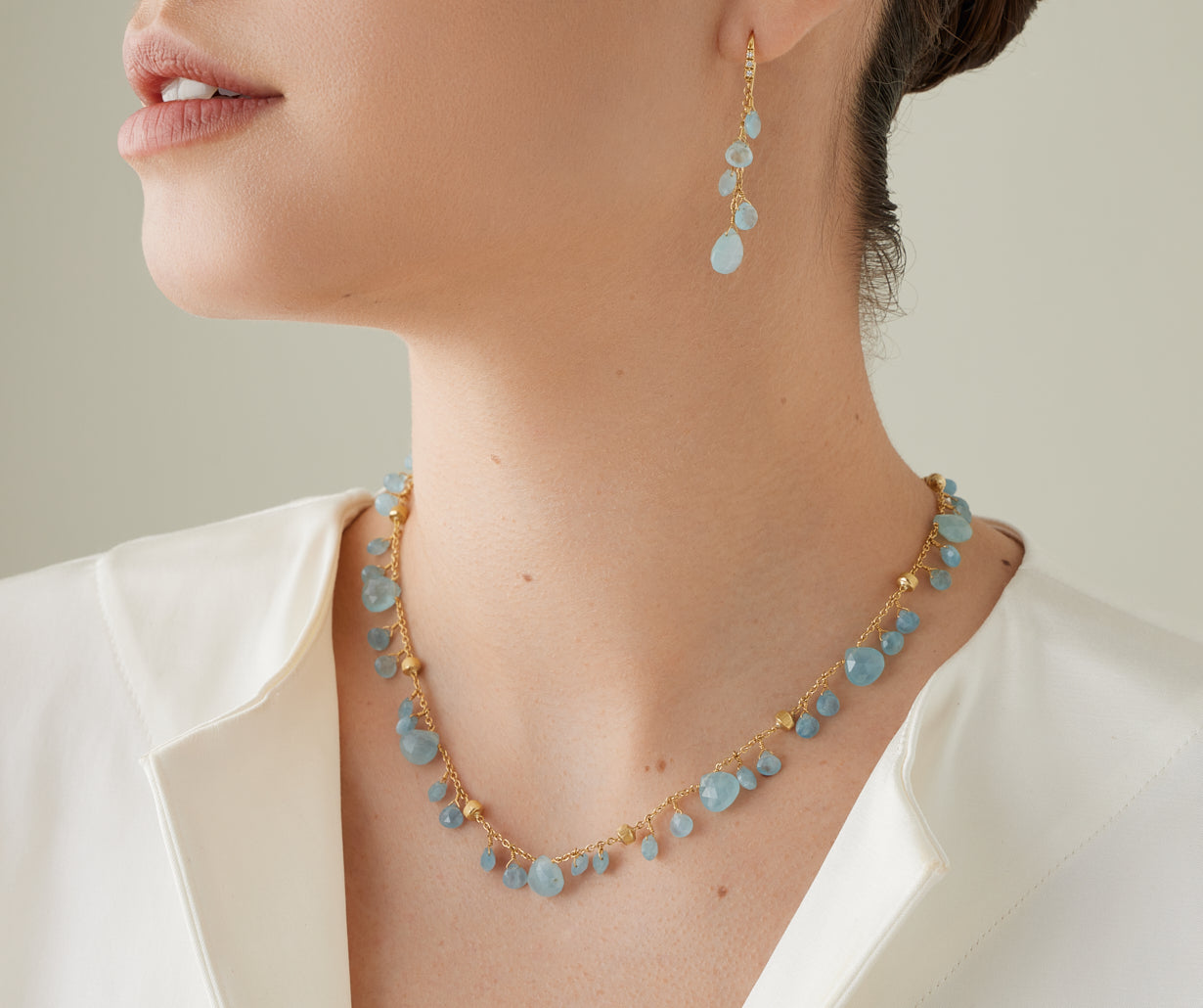 18K Yellow Gold Single-Strand Aquamarine Necklace