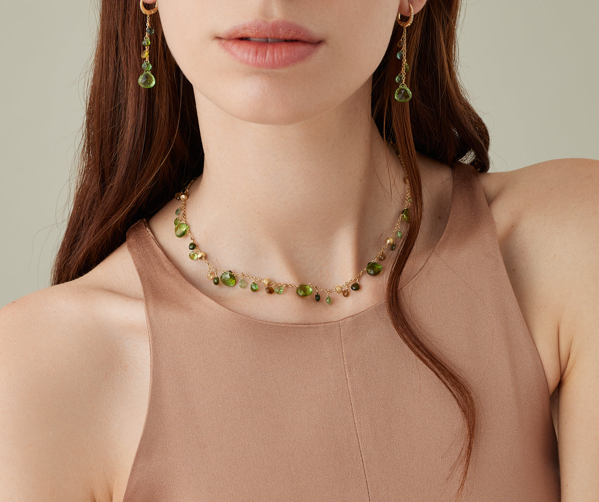 18K Yellow Gold Green Tourmaline Single-Strand Necklace