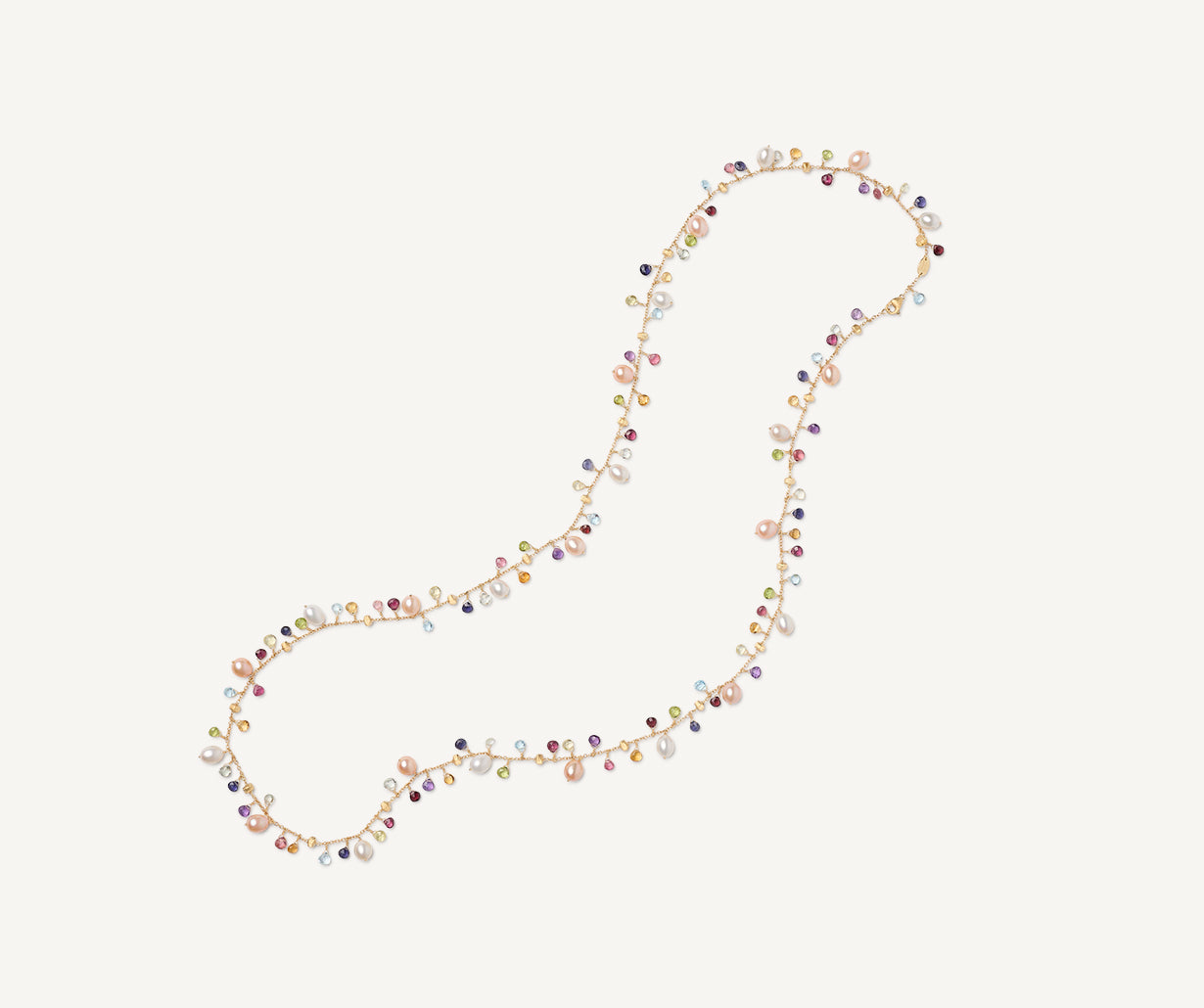 Sautoir with pearls and multicolored gems