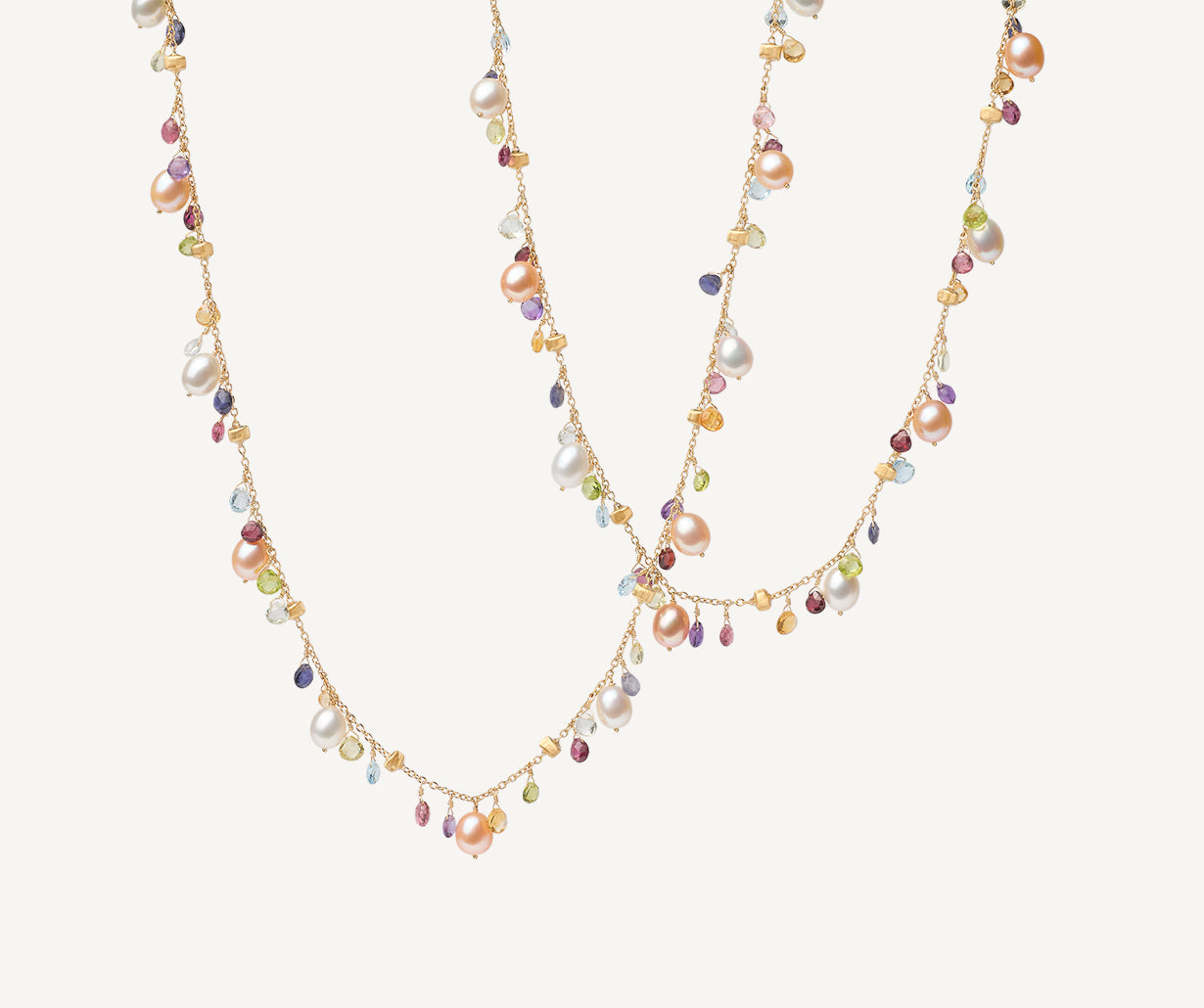 Sautoir with pearls and multicolored gems